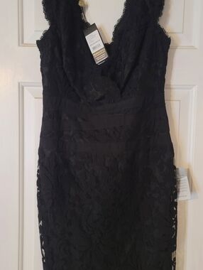 Tadashi Shoji Black Lace V-Neck Women's Dress Sz 4
